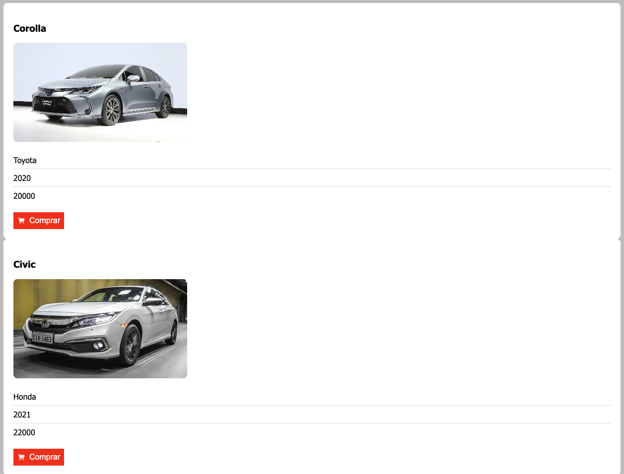 Aplicação de loja de carros